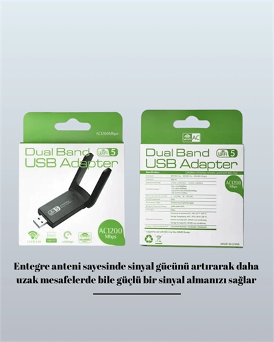Yüksek Hızlı 1200 Mbps Çift Bant USB WiFi Adaptör – Güçlü Sinyal, Geniş Uyumluluk