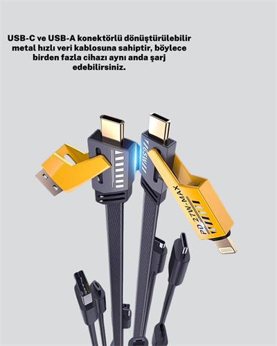 Yüksek Hızlı 65W Güç Çıkışlı Çoklu Cihaz Uyumlu Şarj Kablosu