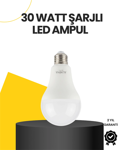Yüksek Işık Güçlü Şarjlı LED Ampul E27 30W Enerji Tasarruflu