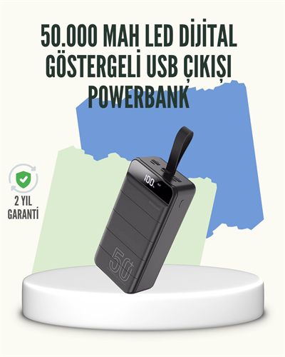 Yüksek Kapasiteli 50.000 mAh Powerbank – Type-C, Lightning ve Micro USB Uyumlu, Çoklu Cihaz Şarj Özellikli