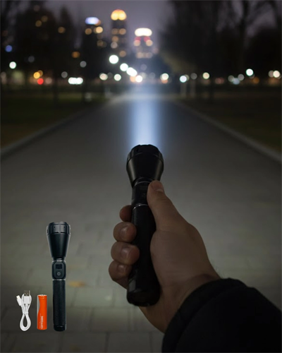 Yüksek Lümenli Şarjlı El Feneri 9000mAh Güçlü Işık ve Taşıma Çantalı Set