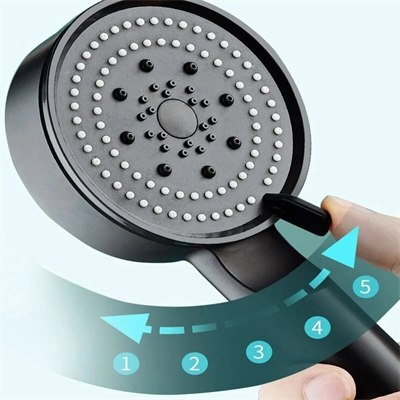 Yumurcak Shop® 5 Fonksiyonlu Yüksek Basınçlı Ayarlanabilir Siyah Duş Başlığı