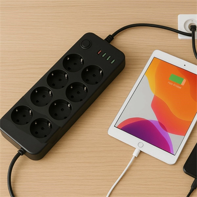 Akım Korumalı Termal Uzatma Kablosu – 8 Priz, 2 USB ve 2 Type-C Girişli, Güçlü Çoklu Priz