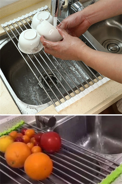 Yumurcak Shop® Evye Üstü Katlanır Nihale Paslanmaz Çelik Pratik Sebze Meyve Bulaşık Kurutma Süzgeci