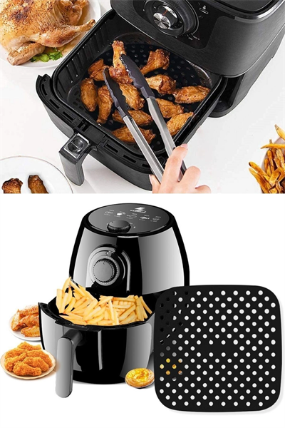 Yumurcak Shop® Siyah Isıya Dayanıklı Yıkanılabilir Silikon Fırın Ve Airfryer Kare Model Pişirme Matı 21,5 Cm