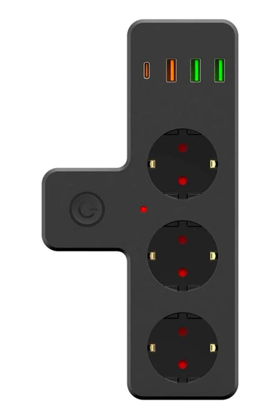 Yumurcak Shop Termal Akım Korumalı 3 Adet Soket,3 Adet USB ve 1 Adet Type-C Girişli 20w Priz Model 3397