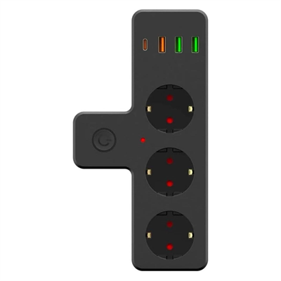 Yumurcak Shop Termal Akım Korumalı 3 Adet Soket,3 Adet USB ve 1 Adet Type-C Girişli 20w Priz Model 3397