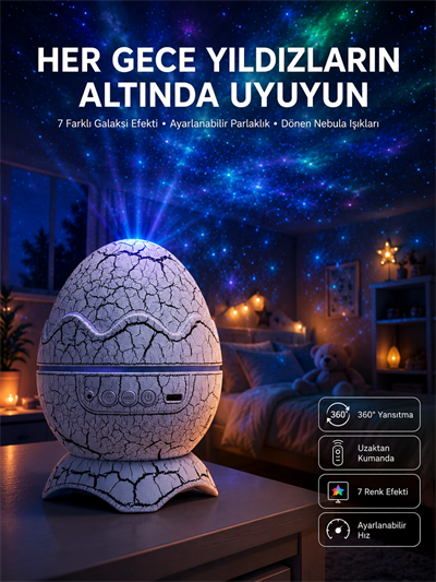 Yumurta Görünümlü Masa ve Gece Lambası Renk Değiştirebilen Projektör