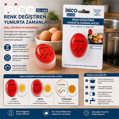 Yumurta Pişirme Zamanlayıcı Renk Değiştiren Kıvamlayıcı Sert - Orta - Yumuşak İ22-465 Bx40