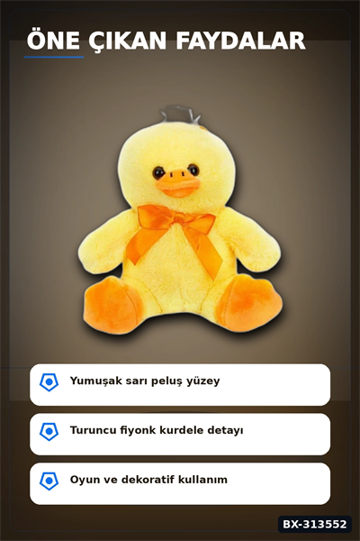 Yumuşak Tüylü 20 cm Ördek Peluş Oyuncak - Kurdeleli, Bebek ve Çocuk Hediyesi BX-313552