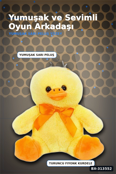 Yumuşak Tüylü 20 cm Ördek Peluş Oyuncak - Kurdeleli, Bebek ve Çocuk Hediyesi BX-313552