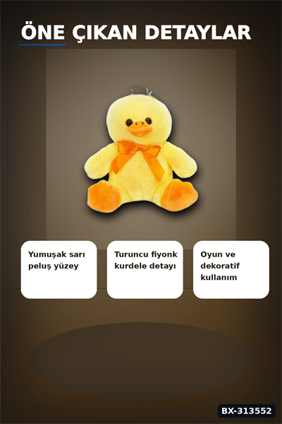 Yumuşak Tüylü 20 cm Ördek Peluş Oyuncak - Kurdeleli, Bebek ve Çocuk Hediyesi BX-313552