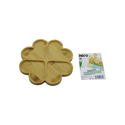 Yuvarlak 4 Kalp Bölmeli Ahşap Bambu Servis Sunum Tepsi - Tahtası 21 X 1.4cm Bx40