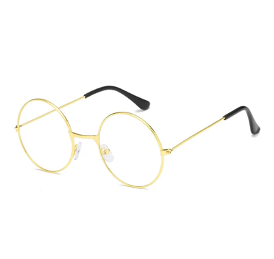 Yuvarlak Cam John Lennon Tarzı Hippi İmaj Gold Çerçeveli Şeffaf Gözlük (3936)