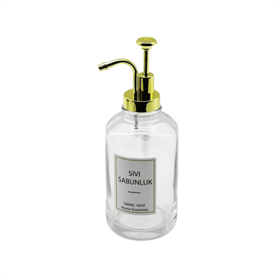 Yuvarlak Cam Şişe - Şeffafsıvı Sabunluk 500ml Pompa - Musluk Ayrık Model Başlı Bx40