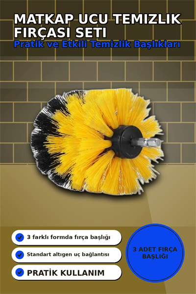 Yuvarlak Kafalı 3 Parça Matkap Temizlik Fırçası Seti Banyo Mutfak Araba Koltuk BX-313450
