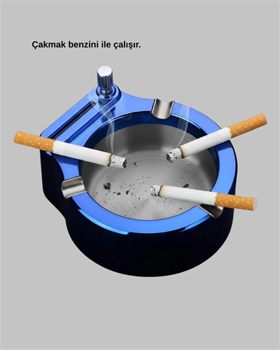 Yuvarlak Metal Küllük Çakmak Entegreli Dayanıklı Yapı