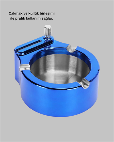 Yuvarlak Metal Küllük Çakmak Entegreli Dayanıklı Yapı