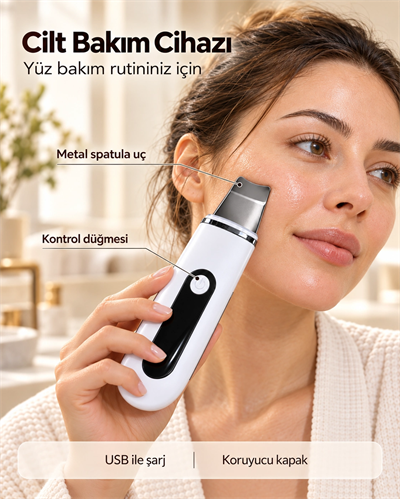 Yüz Bakım Rutini İçin Metal Uçlu USB Şarjlı Beyaz Cilt Bakım Cihazı