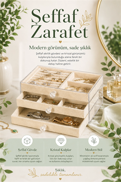 Yüzük Kolye Bileklik Saat İçin Çekmeceli Kadife Takı Organizer Kutusu