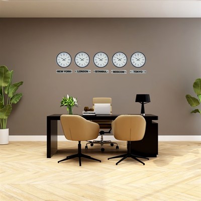 Zarif Gri 36 Cm 5 li Tabelalı Dünya Saatleri Seti