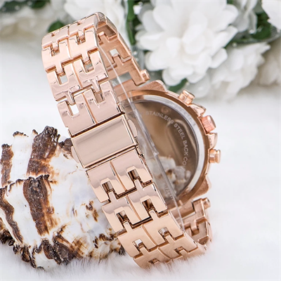 Zarif ve Şık Özel Tasarım Zirkon Taşlı Metal Bayan Kol Saati (rose)