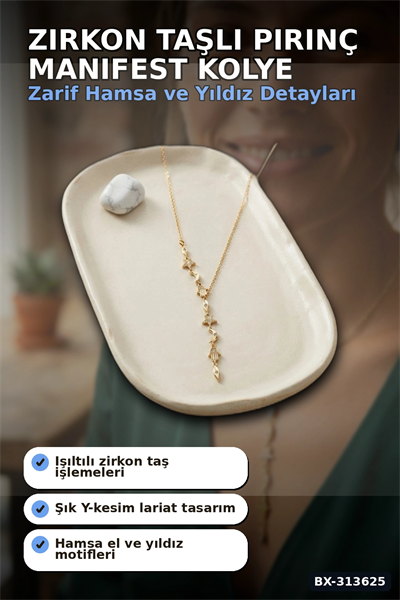 Zirkon Taşlı 45 Cm Pirinç Gold Manifest Model Kolye - Kadın Takı Aksesuar BX-313625