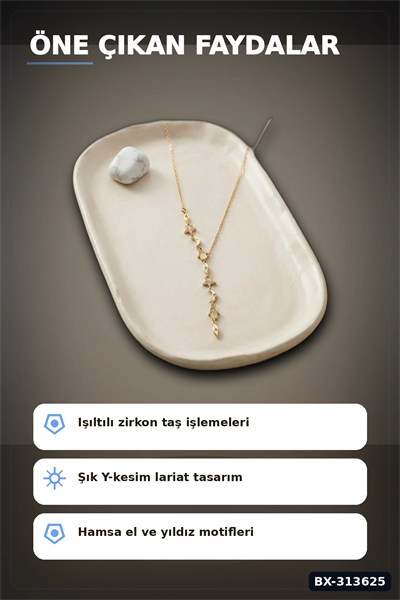 Zirkon Taşlı 45 Cm Pirinç Gold Manifest Model Kolye - Kadın Takı Aksesuar BX-313625