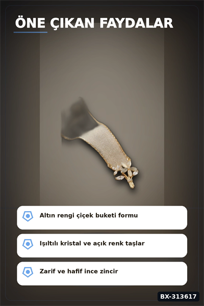 Zirkon Taşlı Pirinç Çiçek Kolye 45 cm Zincirli Görünümlü Kadın Takısı BX-313617
