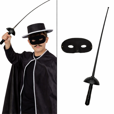 Zorro Kostüm Plastik Aksesuar Seti – Maske ve Kılıç (67 cm)
