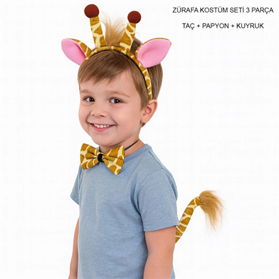 Zürafa Kosümü Aksesuar Seti 3 Lü - Taç Papyon Kuyruk