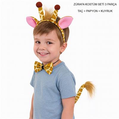 Zürafa Kosümü Aksesuar Seti 3 lü - Taç Papyon Kuyruk (3936)