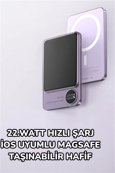 iOS Uyumlu 22.5W Hızlı Şarj Magsafe Powerbank Dijital Göstergeli 10.000 mAh