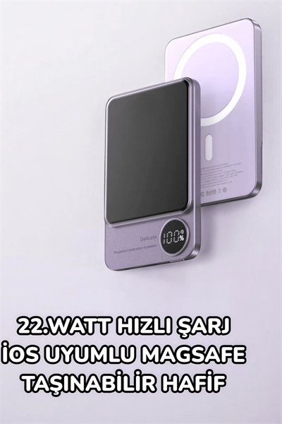iOS Uyumlu 22.5W Hızlı Şarj Magsafe Powerbank Dijital Göstergeli 10.000 mAh