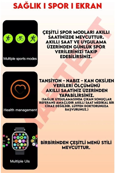 iOS ve Android Uyumlu Akıllı Saat, Nabız Sensörlü, Uyku Takibi, Siyah Silikon Kordonlu