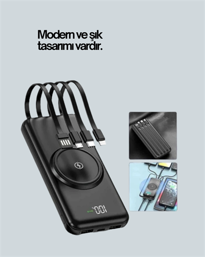 iPhone ve Android Uyumlu 10000mAh Powerbank – Hem Kablolu Hem Kablosuz