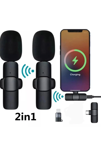 iPhone ve Type C Girişli Cihazlar İçin İkili Kablosuz Yaka Mikrofonu, Sosyal Medya ve Video Kaydı