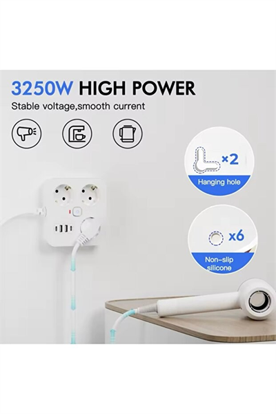 sonx Akım Korumalı Avrupa Tip-C USB Soket Kartı 2 Metre - Güvenli ve Uzun Kablo Çözümü