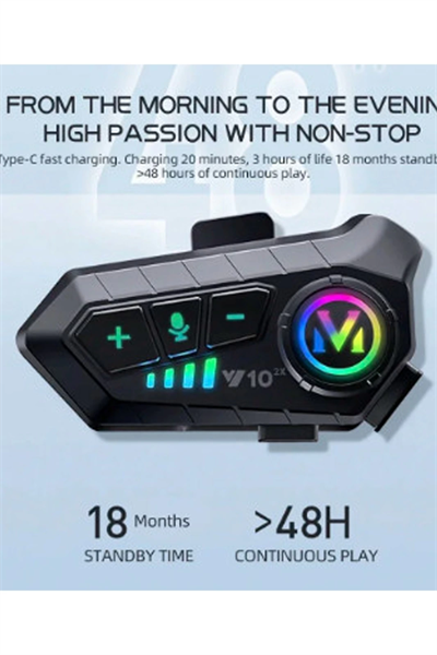 y10 2x Motosiklet Kask İntercom Çift Eşleşme Rgb Işıklı Bluetooth Kulaklık 5,3