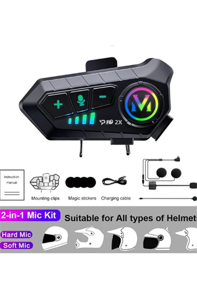 y10 2x Motosiklet Kask İntercom Çift Eşleşme Rgb Işıklı Bluetooth Kulaklık 5,3
