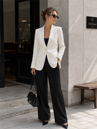 Ivory Ceket Bele Oturan 100% Keten