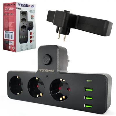 Winnboss 2.1A 4*USB Termal Akım Korumalı Makaralı 3lü Priz 3397