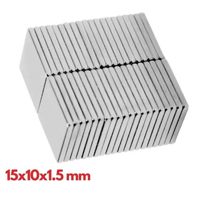 10 Adet 15x10x1.5 mm Köşeli Neodyum Mıknatıs N35 Magnet Dayanıklı Nikel Kaplama