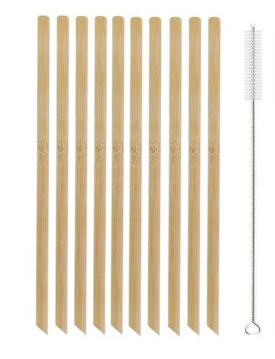 10 Adet Doğal Bambu Pipet Vegan Pipeti ve Temizleme Fırçası