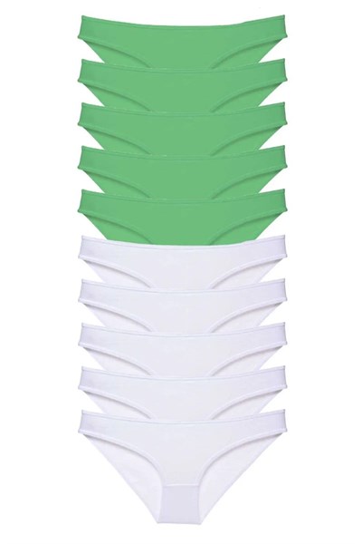 10 adet Eko Set Likralı Kadın Slip Külot Yeşil Beyaz