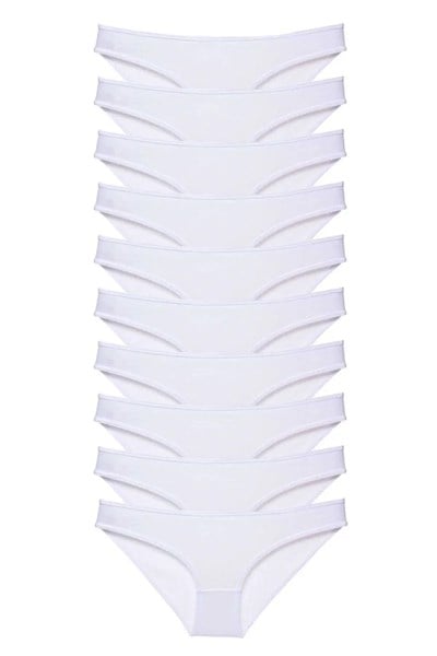 10 adet Süper Eko Set Likralı Kadın Slip Külot Beyaz