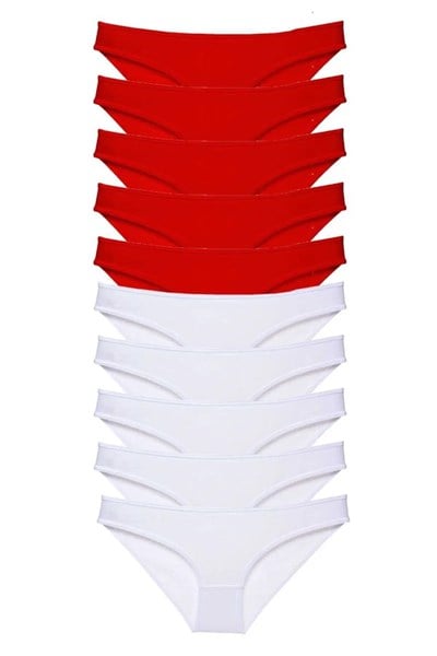10 adet Süper Eko Set Likralı Kadın Slip Külot Kırmızı Beyaz