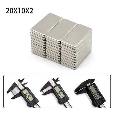 100 Adet 20x10x2 mm Neodyum Mıknatıs Köşeli Magnet N35 Nikel Kaplama Güçlü Kaliteli Dayanıklı