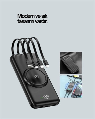 10000mAh Kablosuz ve Hızlı Şarj Destekli Powerbank – Taşınabilir Şarj Gücü
