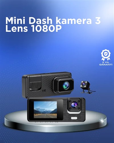 1080P 3 Kameralı Araç DVR – Döngü Kayıt ve Geri Görüş Özellikli